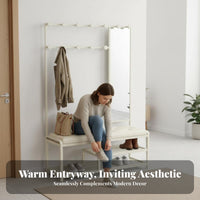 Freestanding Coat Rack with Shoe Bench and Mirror All-in-Single Design Multi-Functional Hall Tree Minimalist Design Entryway Organizer Cushi Single D Seat for Apartment Dwellers, Homeowners, Families, Foyer, Hallway, Mudroom, Bedroom