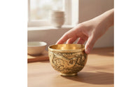 Embossed Cup with Dragon Relief Gold-Toned Brass Cup Footed Chalice Wide-Mouth for Collectors
