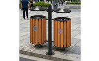 Weather-Resistant Dual Trash Bin with Post Freestanding Outdoor Waste Bin Heavy-Duty Trash Can with Lid Weatherproof for Park, Community, Street