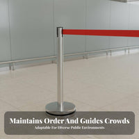 Heavy Duty Base Stainless Steel Queue Pole Rustproof Retractable Belt Stanchion Multiple Colors Stanchion Post with Belt Stable for Event Organizers, Retail Managers, Business Owners, Airports, Exhibitions, Shopping Malls, Exhibition Halls