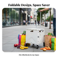 Telescoping Handle Foldable Shopping Cart Multi-Purpose Collapsible Utility Crate with Wheels Large Capacity Folding Utility Cart with Wheels Heavy Duty for Homeowners, Office Workers, Market, Camping, Travel, School