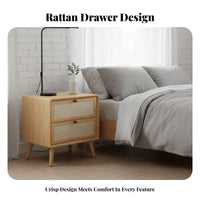 Nordic design Rattan Drawer Nightstand sturdy Wood Construction Rattan-Front End Table Minimalist Design Bedside Cabinet space-saving Size for Apartment Dwellers, Homeowners, Renters, Guest Room, Small Spaces, Hallway