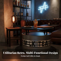 utilitarian aesthetic Oil Drum Chair and Table Retro Design Barrel Seating Creative theme Commercial Furnishing sturdyDuty for Bar Owners, Homeowners, partners, Restaurant, Garden, Backyard, Porch