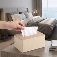 Storage Box and Tissue Box Holder for Home Office, Multi-purpose PU Leather Set with Pen Holder, Wood Grain Storage Tray, Makeup Organizer Set