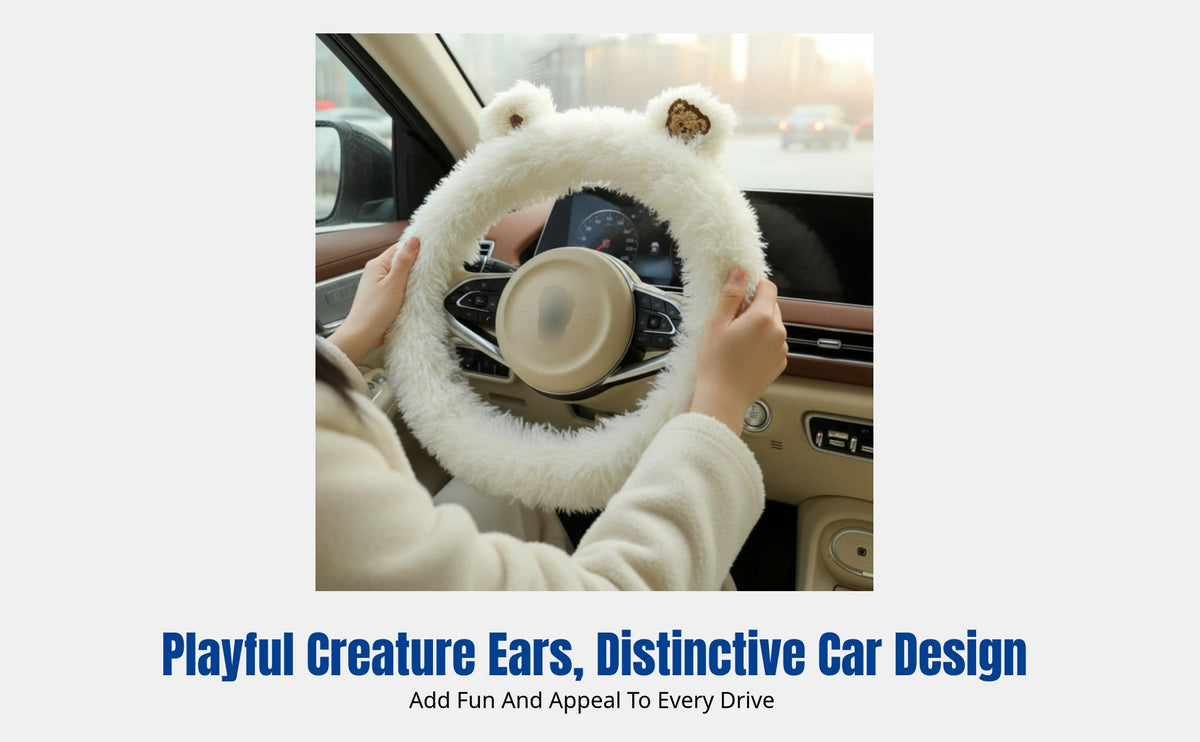 Plush Steering Wheel Cover, Winter Warmth, Anti-Slip, Cartoon Creature Design, Universal Fit, Car Interior Decor