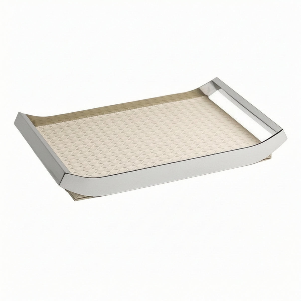 Tray with Leather Insert Woven Stainless Steel Tray Multipurpose Storage Organizer for Vanity, Dresser, Coffee Table