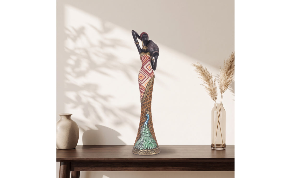 African Woman Figurine Elegant Sculpture Slender for Entryway, Bookshelf