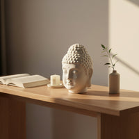 Matte White Ceramic Buddha Head Easy to Clean Buddha Head Statue Simple Bust Sculpted for Desk