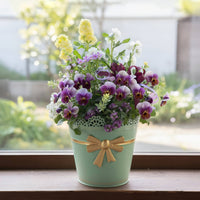 Tapered Metal Planter Pot Cottagecore Planter with Lace Rim Outdoor Pot with Bow Ornament Long-Lasting for Balcony, Patio, Garden