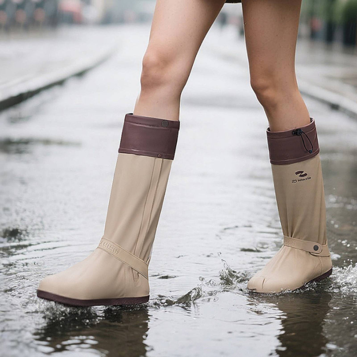 High-Tube Shoe Covers PVC Rain Shoe Covers Waterproof Boot Cover Non-Slip Sole Boot Cover Front Zipper