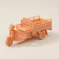 1/64 Scale Cargo Tricycle Model Unpainted Three-Wheeled Cargo Trike Orange-Peach Finish Three Wheel Flatbed Truck Model Side Railings