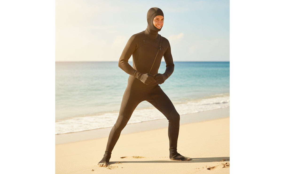3mm One-Piece Wetsuit with Hood Thermal Full-Body Wetsuit Long-Lasting Long Sleeve Thin for Surfers, Snorkelers, Surfing