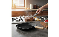 Ribbed Frying Pan Ridged Surface Cast Iron Skillet Easy to Clean Cookware