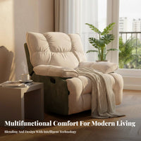 Multi-Functional Electric Rocking Recliner Lie-Flat Design Massaging rotating swaying chair space-saving Footprint Single Sofa Overstuffed Cushions for Apartment Dwellers, Seniors, Parents, Bedroom, perusing corner, Home Office