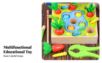 Made from Wood Fishing Carrot Harvest Game Develops Fine Movement Skills Fishing Game Interactive Play 3 in 1 Wooden Activity Toy Hand-Eye Coordination for Toddlers, Preschoolers, Daycare, Playroom