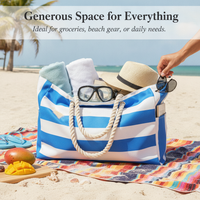 Bohemian Striped Canvas Beach Bag Large Capacity Travel Tote Shopping Handbag