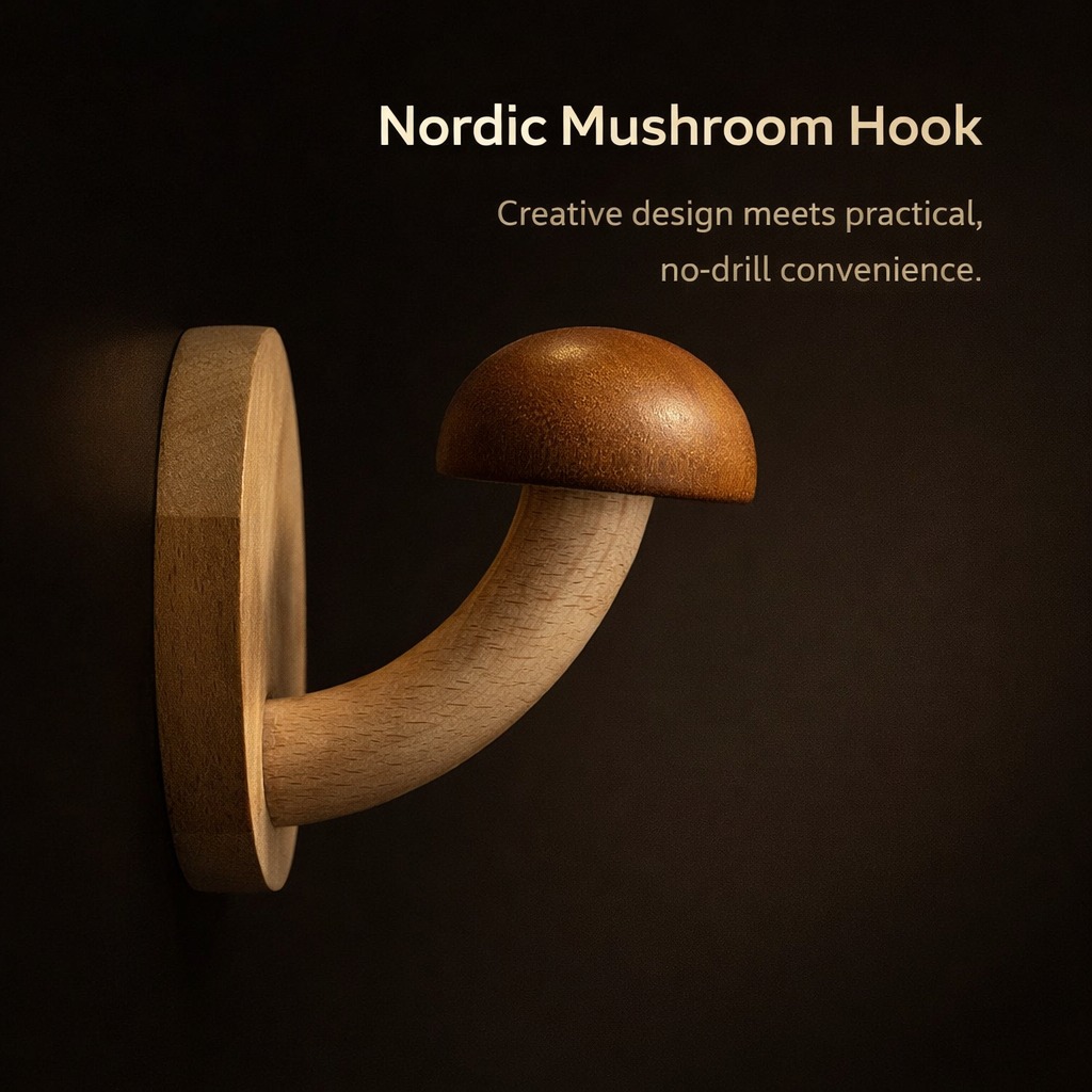 Wooden Coat Hooks Wall Mounted No Drill, Nordic Decorative Hook Set for Entryway Hat Towel Robe, 4 Pack Natural Wood Hooks with Screws