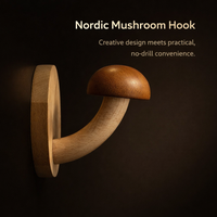 Wooden Coat Hooks Wall Mounted No Drill, Nordic Decorative Hook Set for Entryway Hat Towel Robe, 4 Pack Natural Wood Hooks with Screws