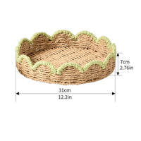 Handwoven Basket with Scalloped Trim Woven Paper Rope Basket Natural Shallow Storage Tray Decorative for Shelves