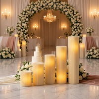 5 Pieces Reusable Foldable Cylinder Pedestal Stand Pleated Dessert Pedestal Column Lightweight Honeycomb Display Stand Clear for Party Hosts, Wedding Planners, Weddings, Birthday Parties