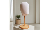 Hat Display Model Head with Wood Stand Cloth-Covered Hat Display Stand with Wooden Base Detachable Mannequin Head for Boutiques, Milliners