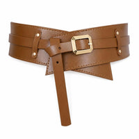 Gold-Tone Wide Waist Belt Stitched Double Strap Belt Fashion Adjustable for Women, Dresses, Coats, Sweaters