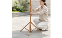 Cross-Braced Foldable Tripod Umbrella Base Tan-Brown Foldable Umbrella Stand Weather-Resistant for Outdoors, Patio
