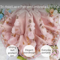 Lace Embroidery Folding Umbrella, UPF50+ Sun & Rain Parasol