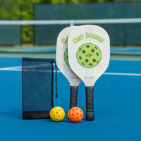 2 Pieces Wooden Pickleball Paddle Set with Balls Portable Pickleball Set with Bag Long-Lasting Sporting Goods Sturdy for Beginners