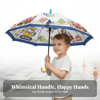 Lightweight Kids Cartoon Umbrella Anti-Pinch Design Children's Sun and Rain Umbrella Round Safety Tips for Toddlers, School, Outdoor, Travel