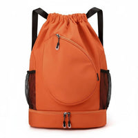 Lightweight Badminton Drawstring Bag Portable Sports Drawstring Bag Zippered Pocket Tennis Backpack Shoe Compartment for Travel