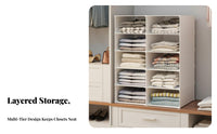 Space-Saving Stackable Sliding Basket adaptable Wardrobe Shelf Multi-Functional Closet Organizer Easy to Assemble for Families, Homeowners, Students, Bedroom, Dorm Room