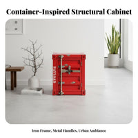utilitarian aesthetic Shipping Container Nightstand Lockable Bedside Nightstand Creative Design Small Cabinet space-saving for Students, Young Adults, Homeowners, Bedroom, Dorm Room, Office
