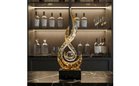 Light Luxury Design Transparent Wave Figurine Elegant Centerpiece Gold Foil Swirl Ornament Good Fortune Symbol for Living Room, Wine Cabinet