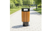 Outdoor Trash Bin Wood-Look Trash Bin with Interior Liner Weather-Resistant for Property Managers