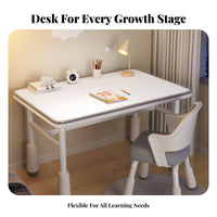 Multi-Age Use Height-Adjustable kids' Desk Ergonomic Design Height-Adjustable School Desk Set Rounded Corners children's Furniture Easy to Assemble for Students, Toddlers, Parents, Study Room, Homeschooling, Bedroom, Playroom