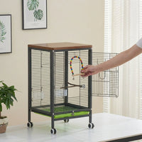 Parrot Cage and Cockatiel Cage with Wheels, Rectangular Myna Bird Cage and Bird Carrier with Pull-Out Tray, Portable Rolling Stand for Budgies