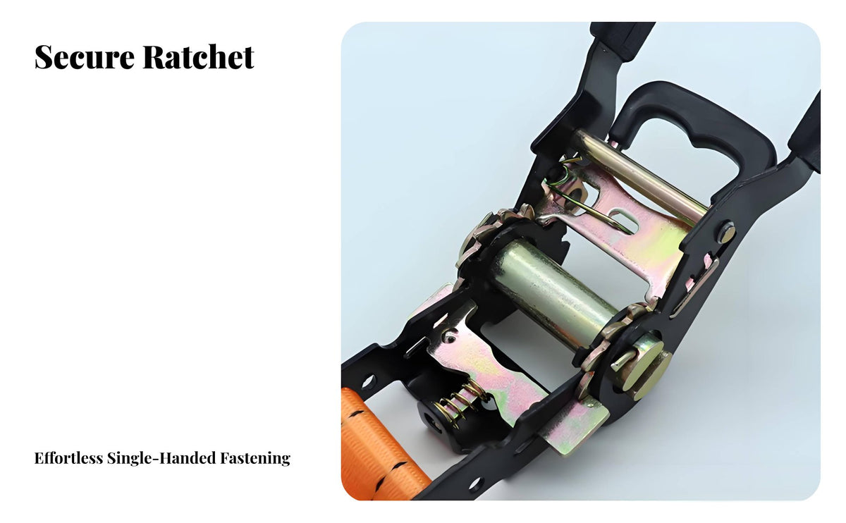 Ratchet Fastening Strap 4400-Pound Strength Breaking Strength Double Hook Cargo Non-Slip Grip Coated Handle Transporting Equipment for Movers