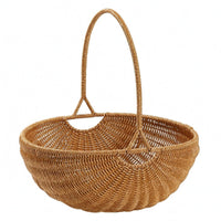 Handwoven Pumpkin Basket Arched Handle Rattan Basket Reinforced Rim Openwork