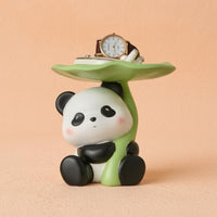 Seated Lotus Leaf Panda Organizer Tabletop Panda Tray Organizer Black and White