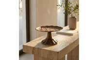 2 Pieces Pedestal Tray Antique Aged Metal Round Tray Leaf-Like rims House Decorative Touch