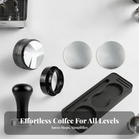 6 Pieces Matte Black Coffee Tamping Set Knurled Espresso Tamper Kit Even Extraction Espresso Accessories Kit Puck Screen