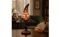Stained Glass Style Witch Hat Lamp Ambient Witch Hat Table Lamp Warm for Goth Decor Enthusiasts, Bedside Tables