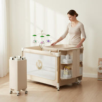 Instant-Fold Fold Multifunctional Baby Crib Rocking Function Infant Bed Adjustable Height Playpen Machine Washable Material for New Parents