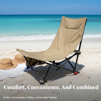 Foldable Adjustable Recliner Ergonomic Design Camping Chair Thickened Headrest Portable Seating Stable Frame for Beachgoers, Homeowners, Fishing, Beach, Deactivatedice, Poolside