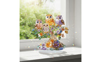 Acrylic Ornament with Owl Design Multicolor Owl Tabletop Ornament Desktop Plaque with Base Translucent 2D for Bird Lovers, Desk