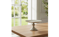Embossed Pedestal Tray with Fluted Surface Vintage-Inspired Metal Pedestal Tray Tabletop Lightweight for Home Decorators, Wedding Planners, Table Setting, Hotel Decor