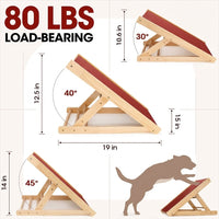 Dog Ramp and Scratch Board with Treat Box for Nail Filing, Wooden Adjustable Height Design for Small Foldable Pet Stairs for Bed Access