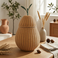 Pear Basket Natural Finish Lidded Wicker Basket Freestanding