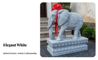 2 Pieces Stone Elephant Statue Hand Carved Gate Protector Elephant Pair Handmade Animal Sculpture for Homeowners, Art Lovers, Entrance, Villa